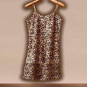 Leopard Print Satin Ultra Mini Slip Dress Nightgown